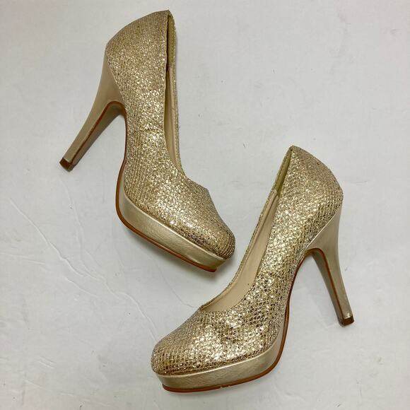 Champagne gold glitter platform pumps, women's size 5 style Candice by Touch Ups - Picture 3 of 12